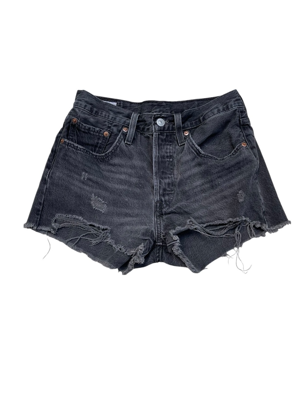 Levi’s Premium 501 Black High Rise Cutoff Denim Shorts Size 26